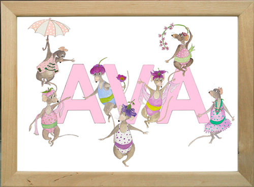 AVA with the name in pink letters and with mice