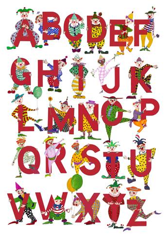 red clown alphabet